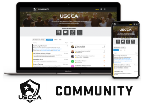 USCCA Community appearing on a laptop and smartphone
